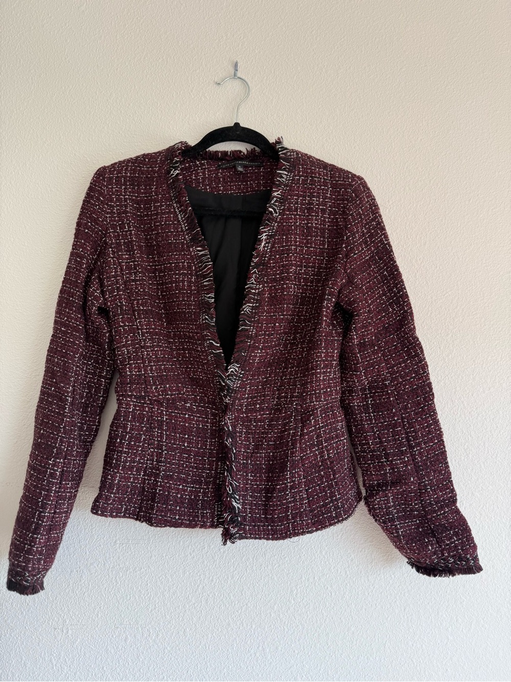 White House Black Market Women's Burgundy Tweed Jacket Blazer